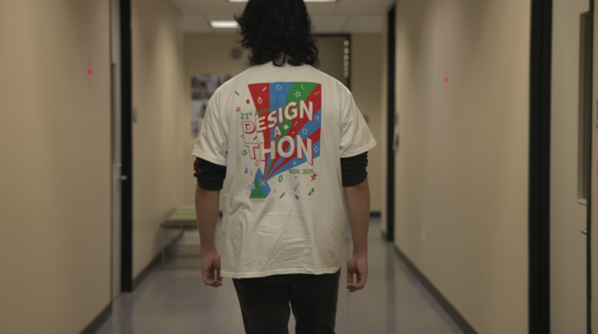 Walking in hallway during filming